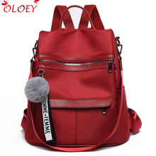 Load image into Gallery viewer, 2019 new quality backpack waterproof anti-theft Oxford cloth simple college wind bag youth girl backpack gift hair ball pendant
